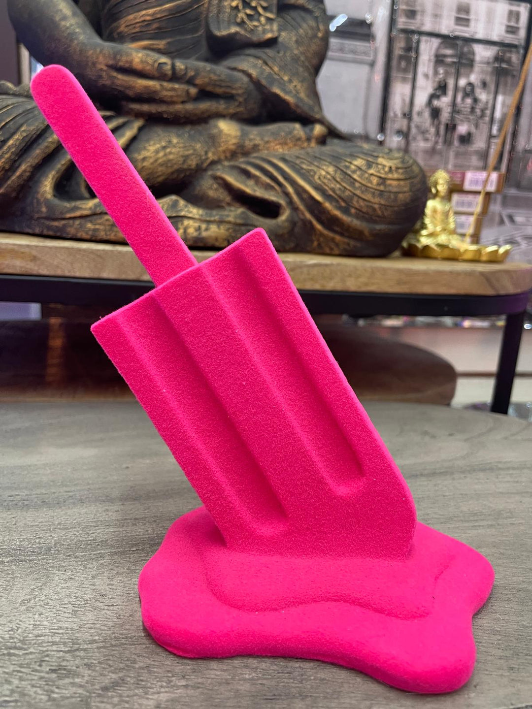Hot Pink velour melting ice lolly resin free standing decorative ornament