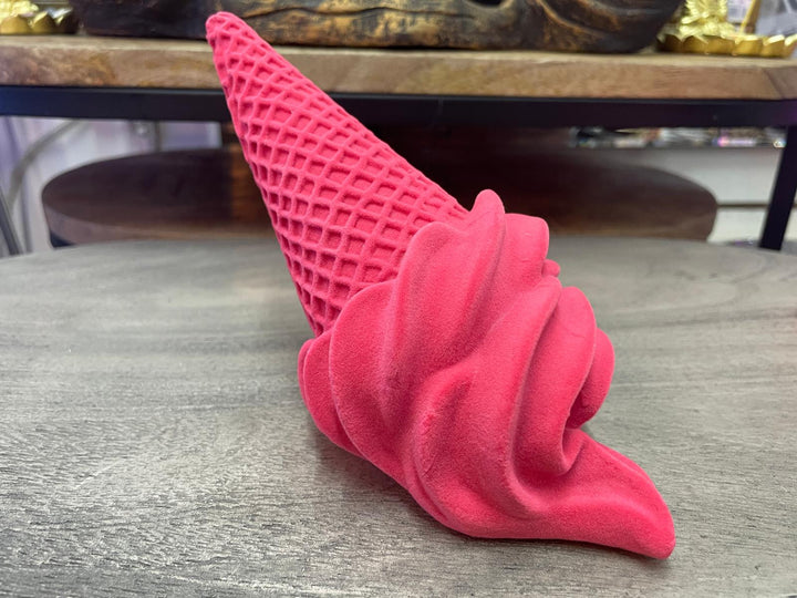 Hot Pink ice cream cone resin free standing decorative ornament
