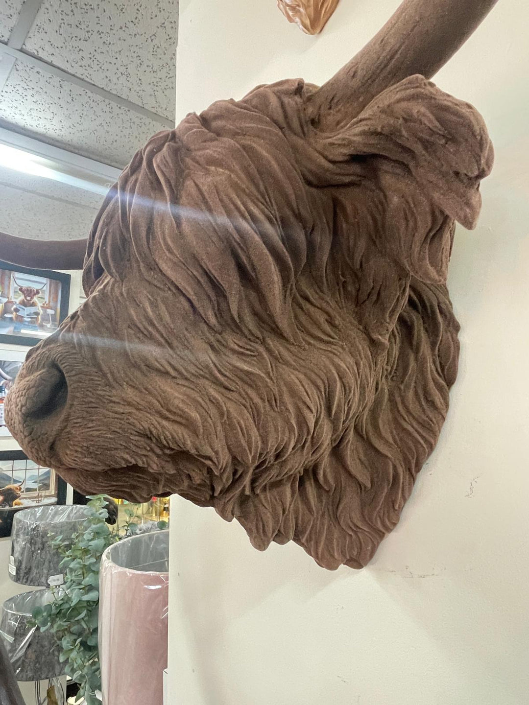 Scottish Highland Cow grey velvet head wall mounted ornament