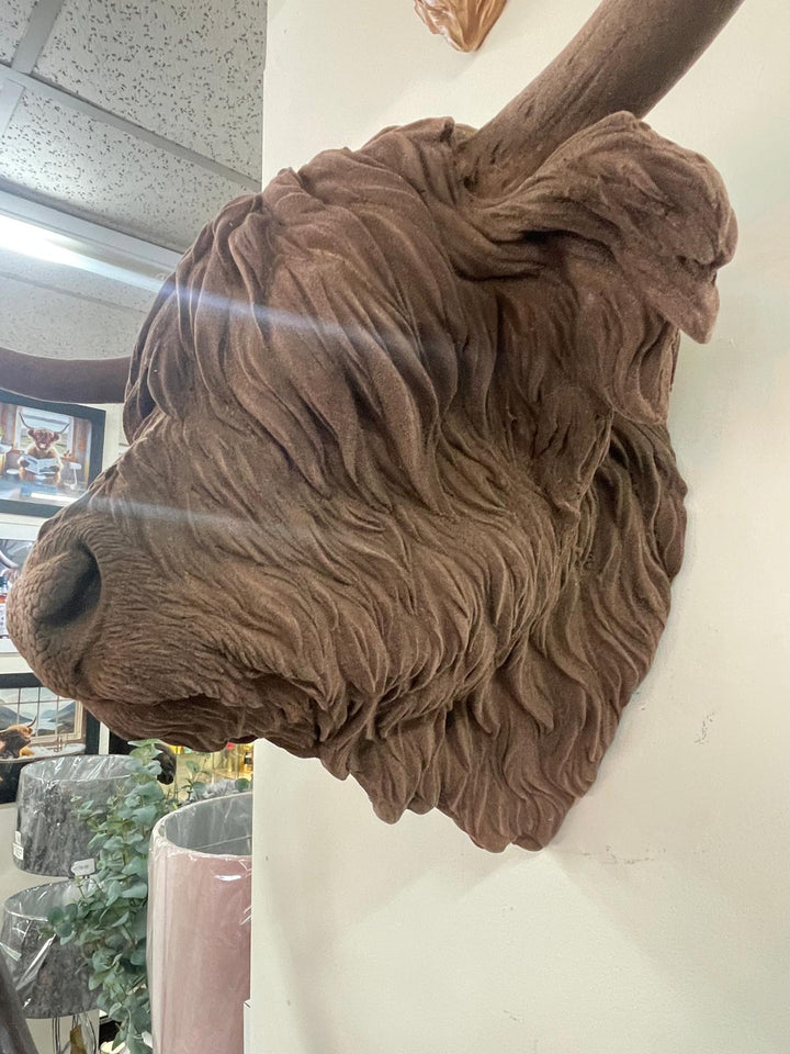 Scottish Highland Cow grey velvet head wall mounted ornament