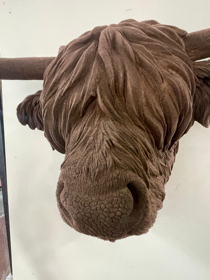 Scottish Highland Cow brown velvet head wall mounted ornament