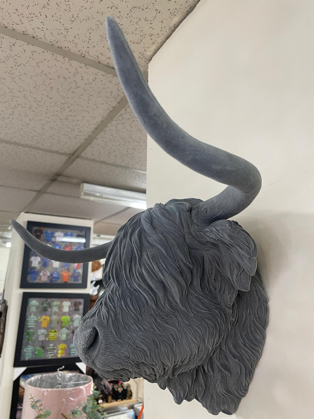 Scottish Highland Cow grey velvet head wall mounted ornament