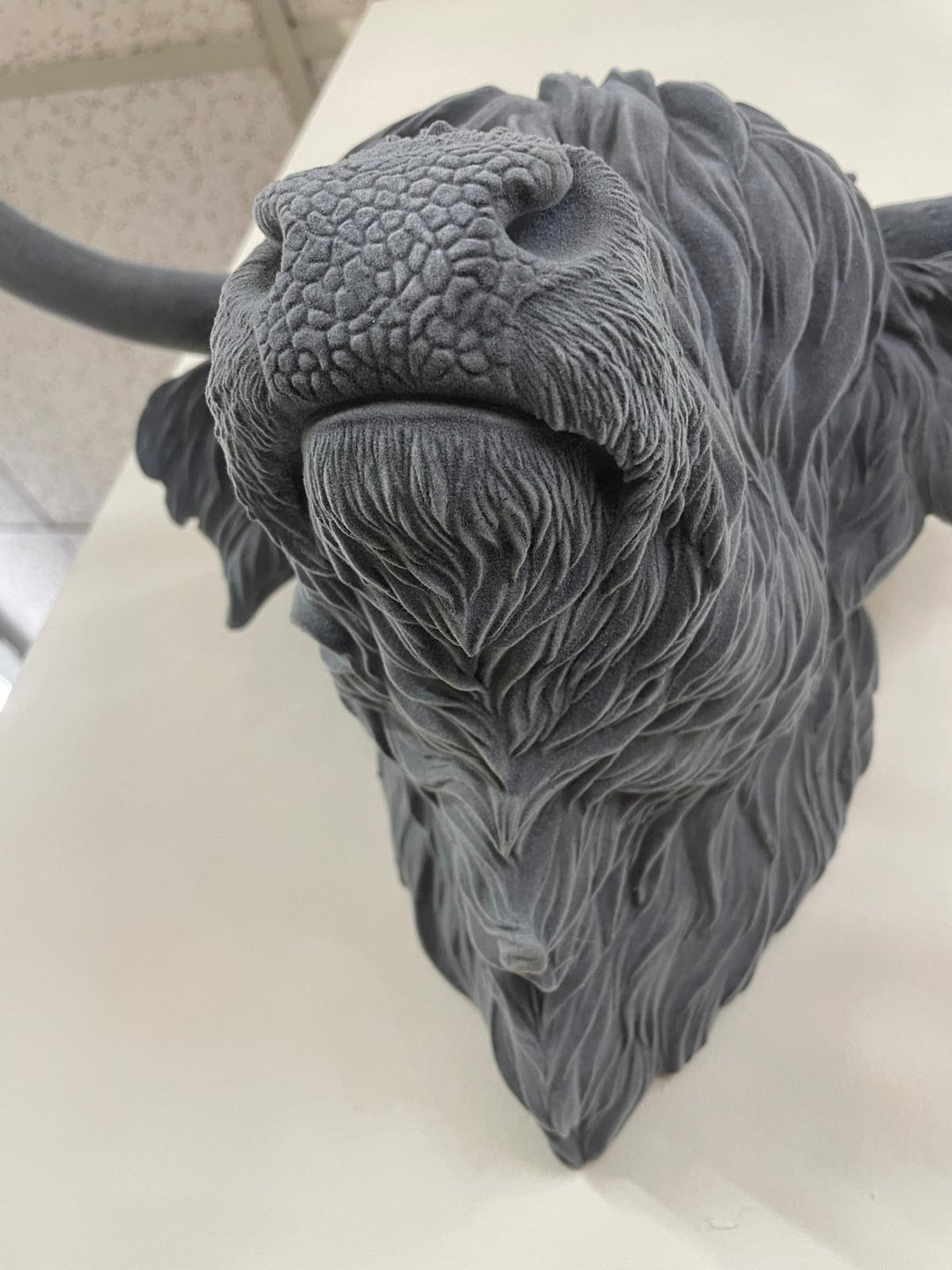Scottish Highland Cow grey velvet head wall mounted ornament