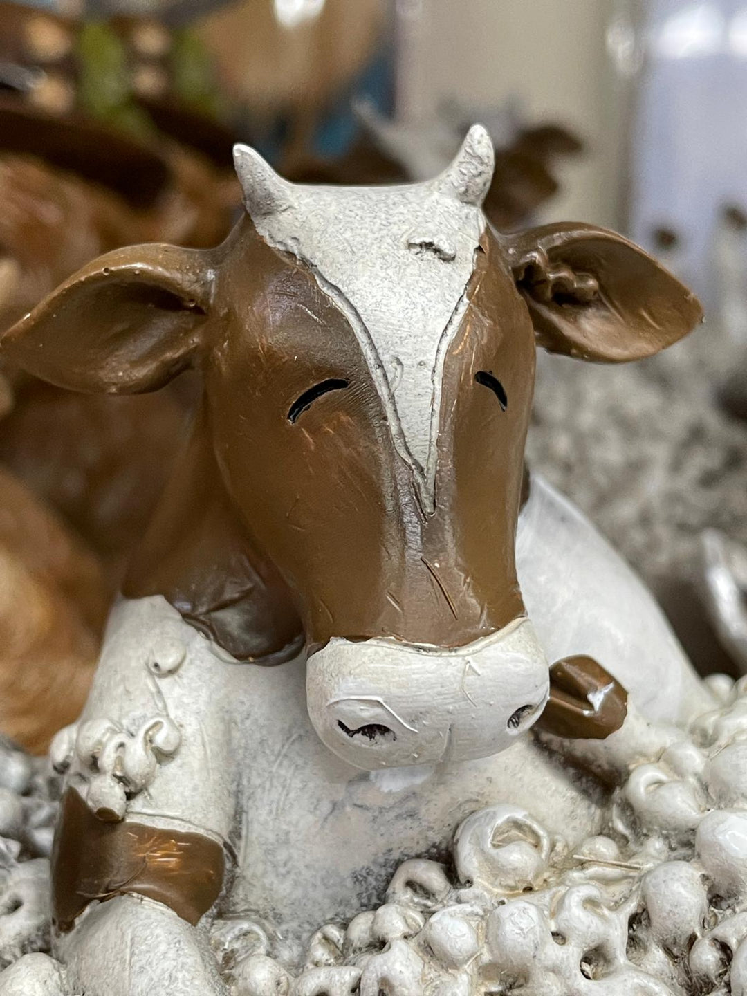 Cow brown & white in a bubble bath-silver bath ornament