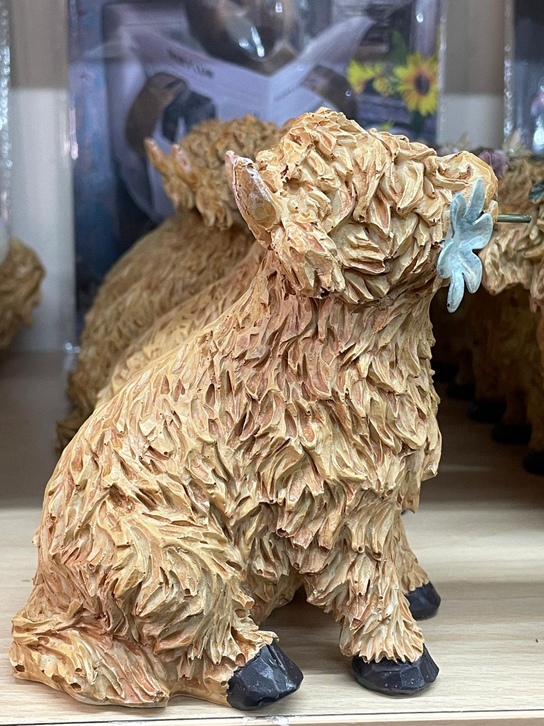 Brown Highland Cows with flower in mouth & head Ornaments