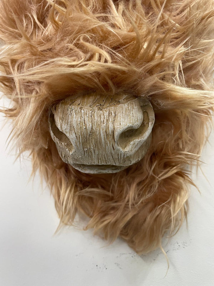 Woolly Highland Cow brown head wall mounted brown ornament