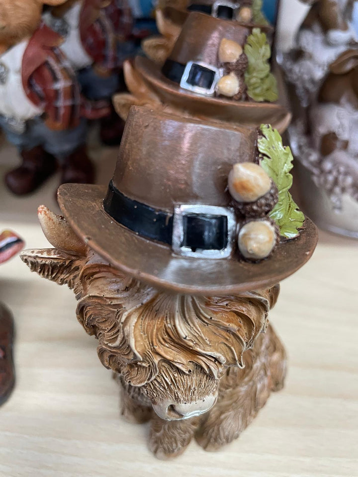 Brown Highland Cow with flowers on hat Ornament
