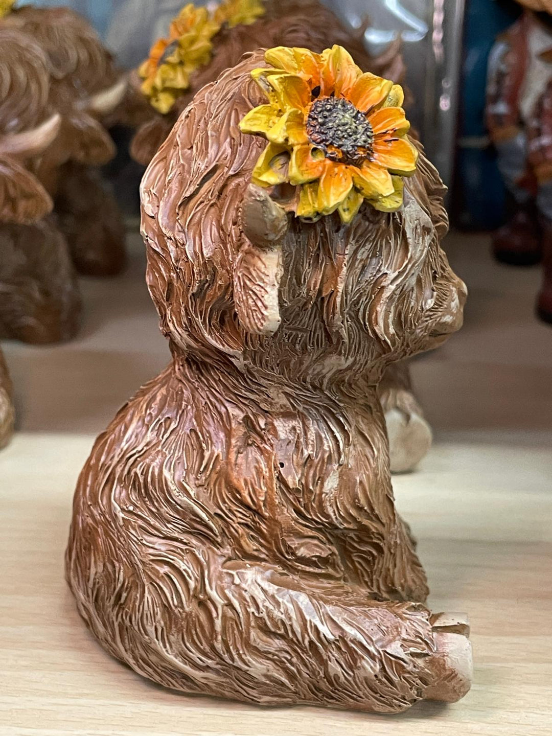 Brown Highland Cows with yellow sunflower on head Ornament
