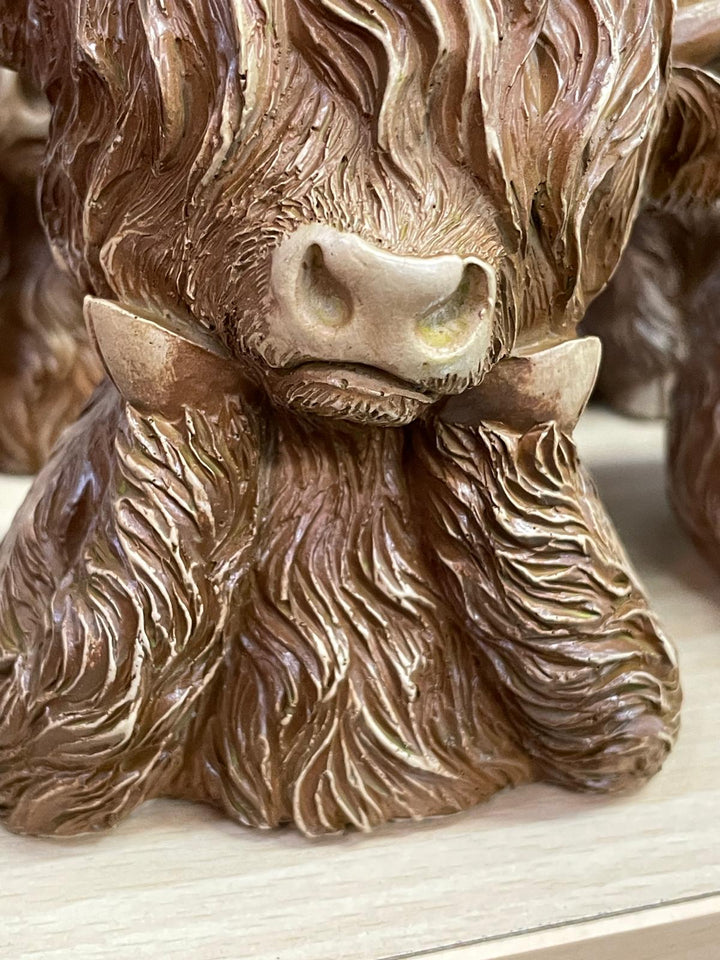 Brown Highland Cow bust with yellow sunflower on head Ornament