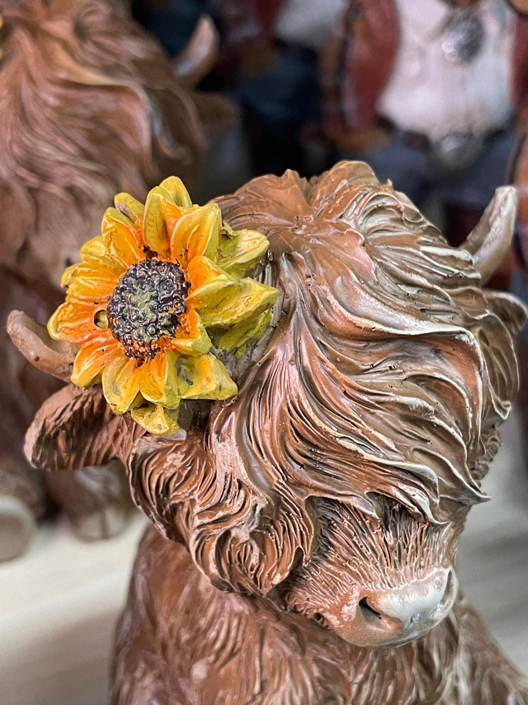 Brown Highland Cows with yellow sunflower on head Ornament