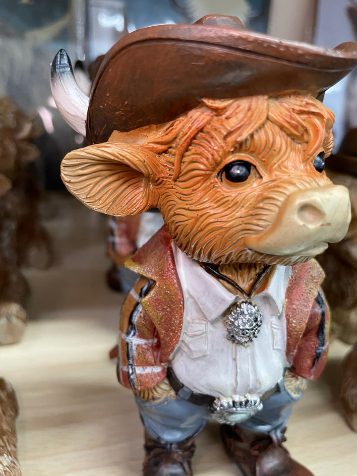 Brown Highland Cow with Cowboy hat Ornament