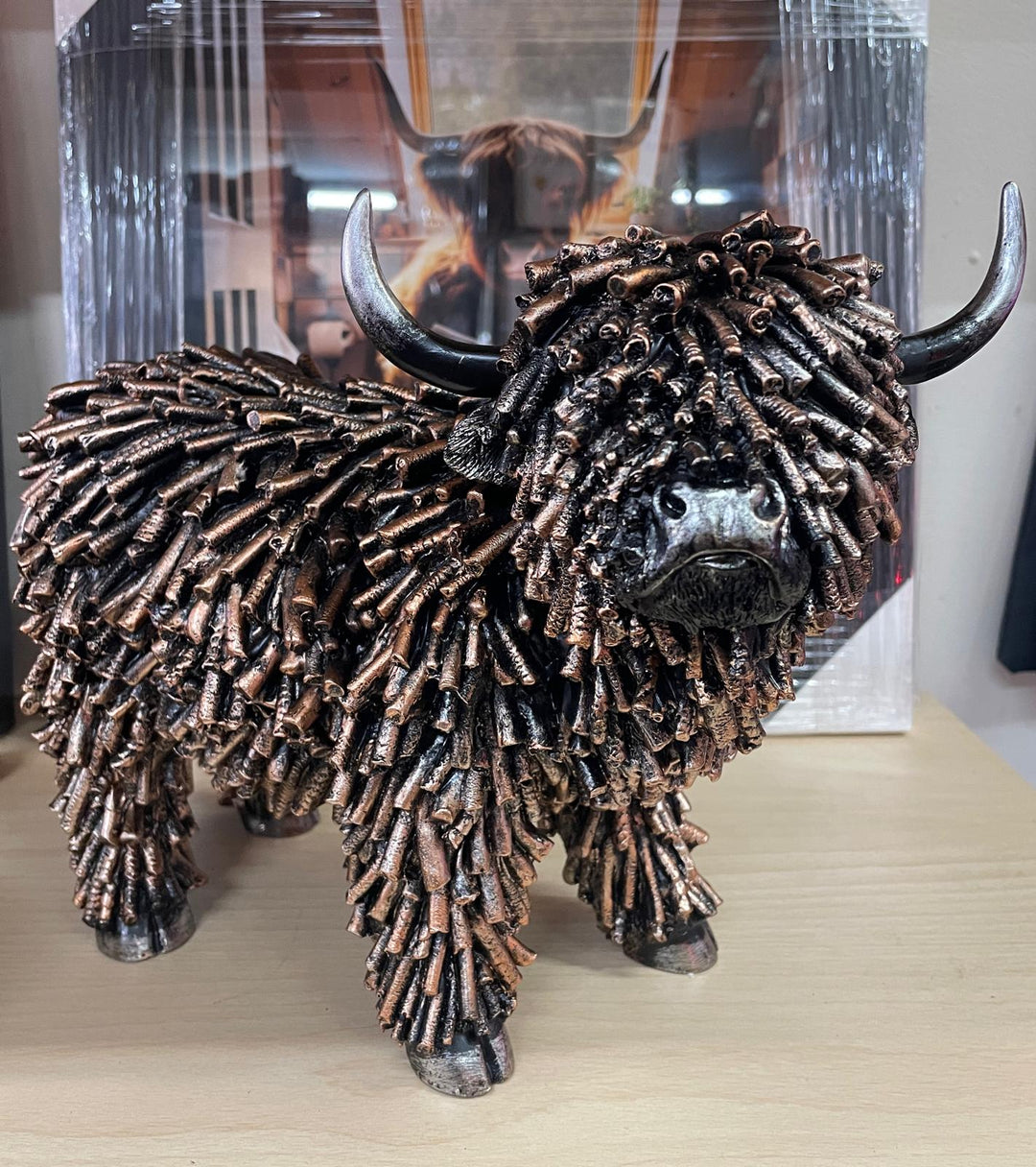 Bold Highland Cow bronze rustic cattle ornament
