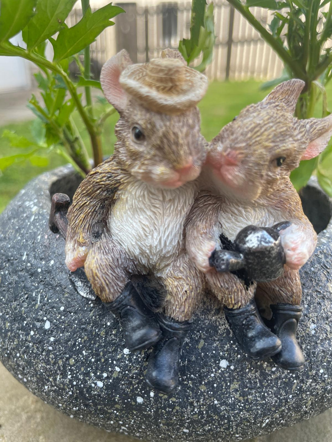 2 Rabbits trough Planter resin garden decorative