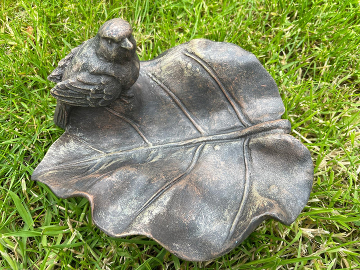 Bird on a leaf feeder garden decor ornament
