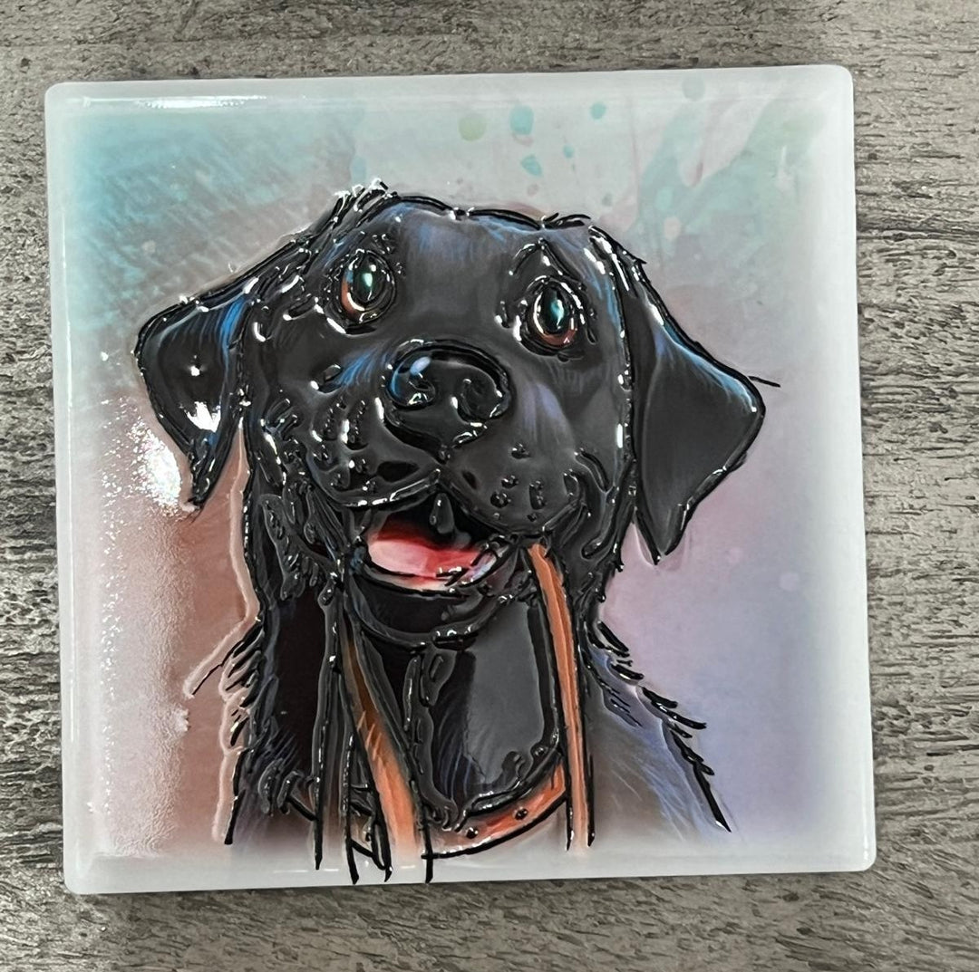 Dog breeds coasters handpainted tube lined artwork ceramic square cork backing