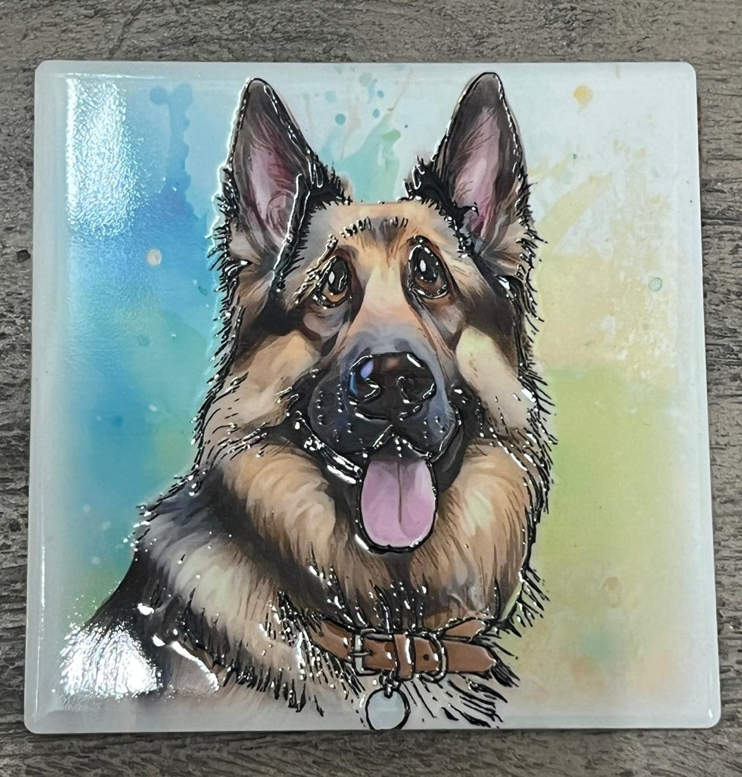 Dog breeds coasters handpainted tube lined artwork ceramic square cork backing
