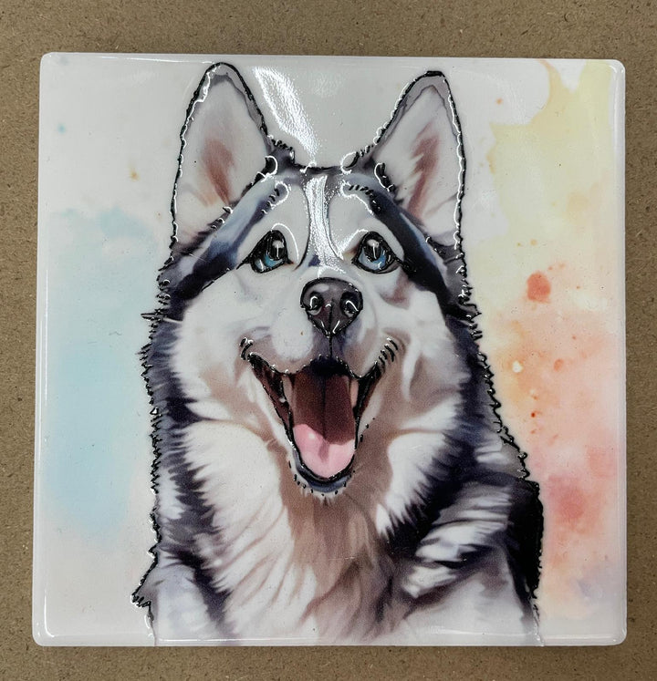 Dog breeds coasters handpainted tube lined artwork ceramic square cork backing