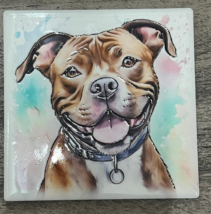 Dog breeds coasters handpainted tube lined artwork ceramic square cork backing