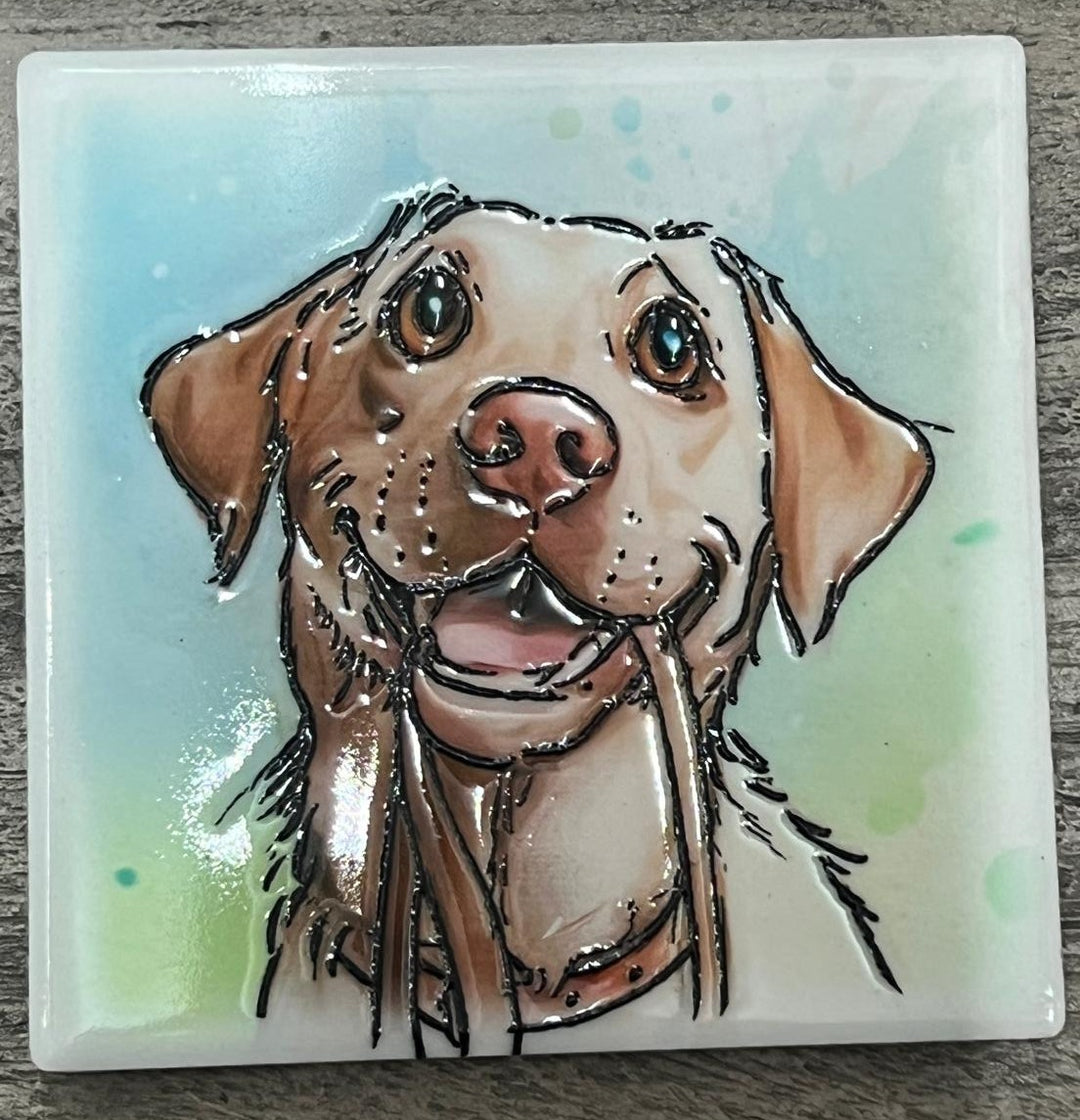 Dog breeds coasters handpainted tube lined artwork ceramic square cork backing