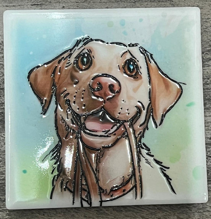 Dog breeds coasters handpainted tube lined artwork ceramic square cork backing