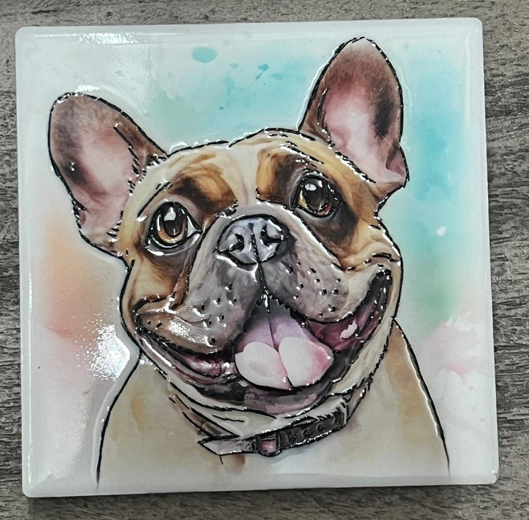 Dog breeds coasters handpainted tube lined artwork ceramic square cork backing