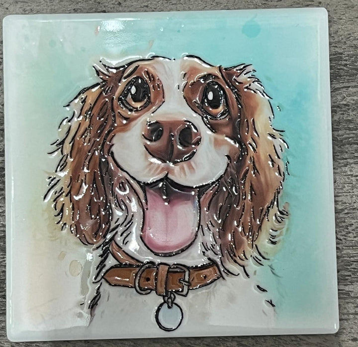 Dog breeds coasters handpainted tube lined artwork ceramic square cork backing
