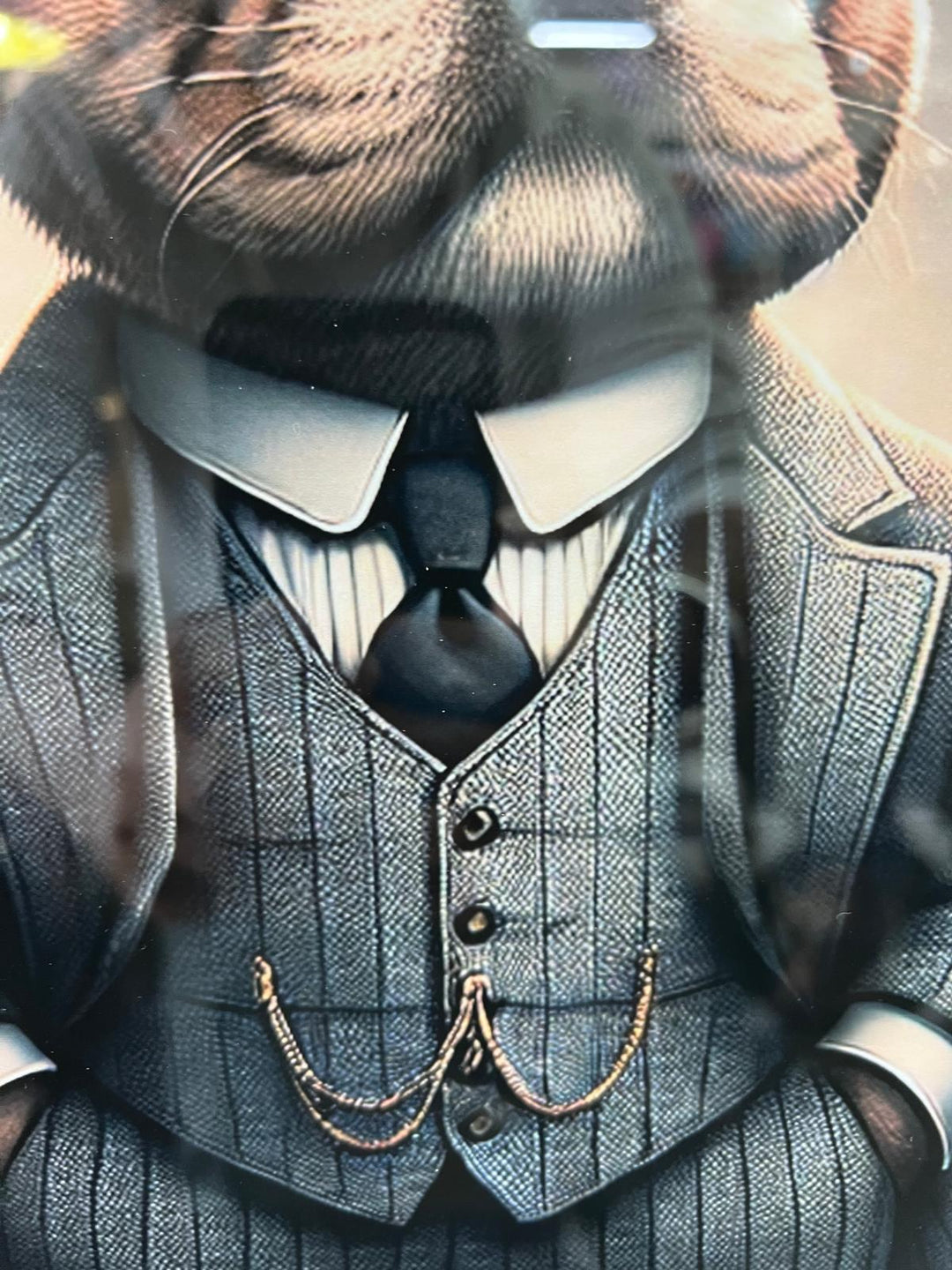 Black framed French Bulldog in a suit & hat picture wall art home decor