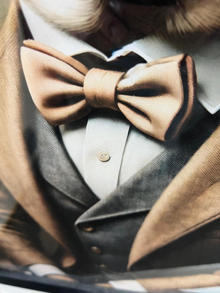 Black framed Pug dog in a suit & bow decorative picture