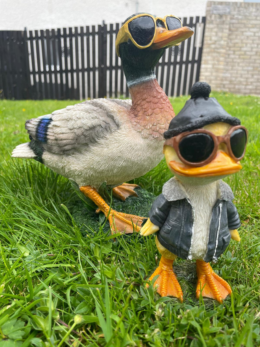 Cool ducks in shades on a stand garden ornaments