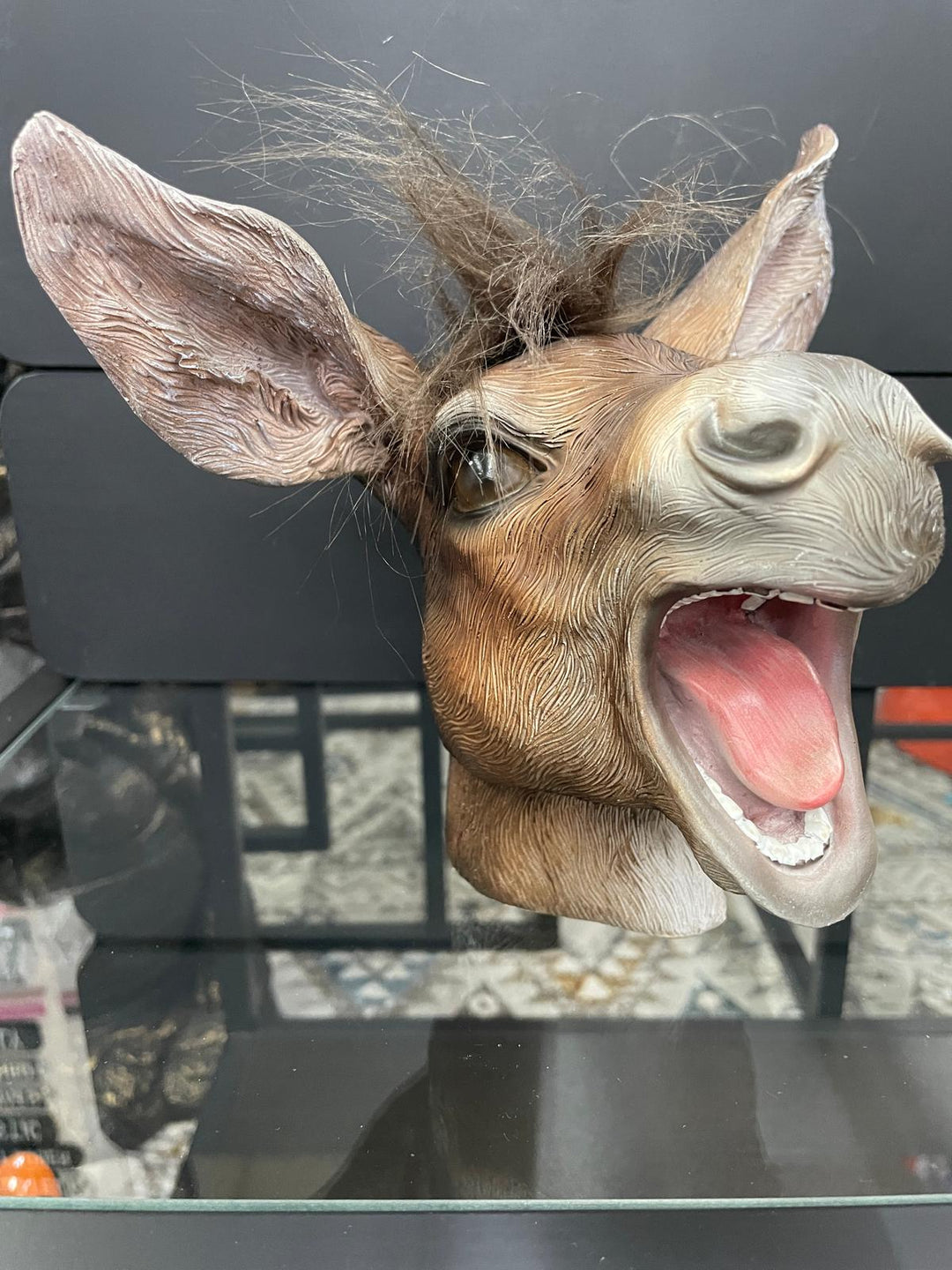 Donkey laughing head bust brown resin ornament