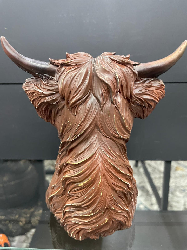 Highland Cow bust wearing glasses brown resin ornament decorative home decor