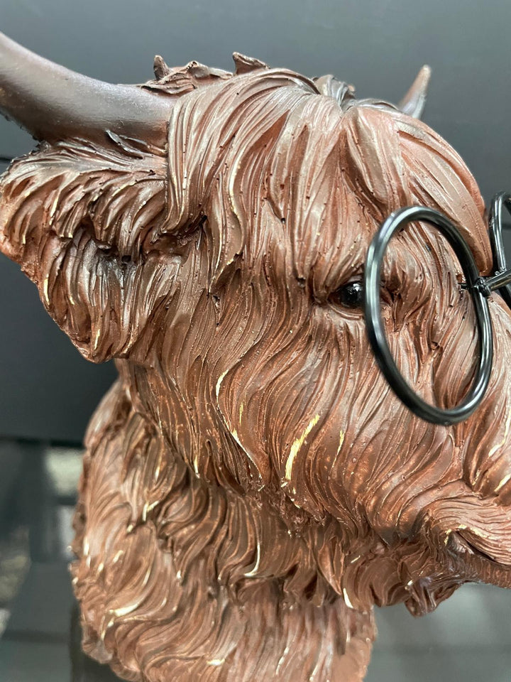 Highland Cow bust wearing glasses brown resin ornament decorative home decor