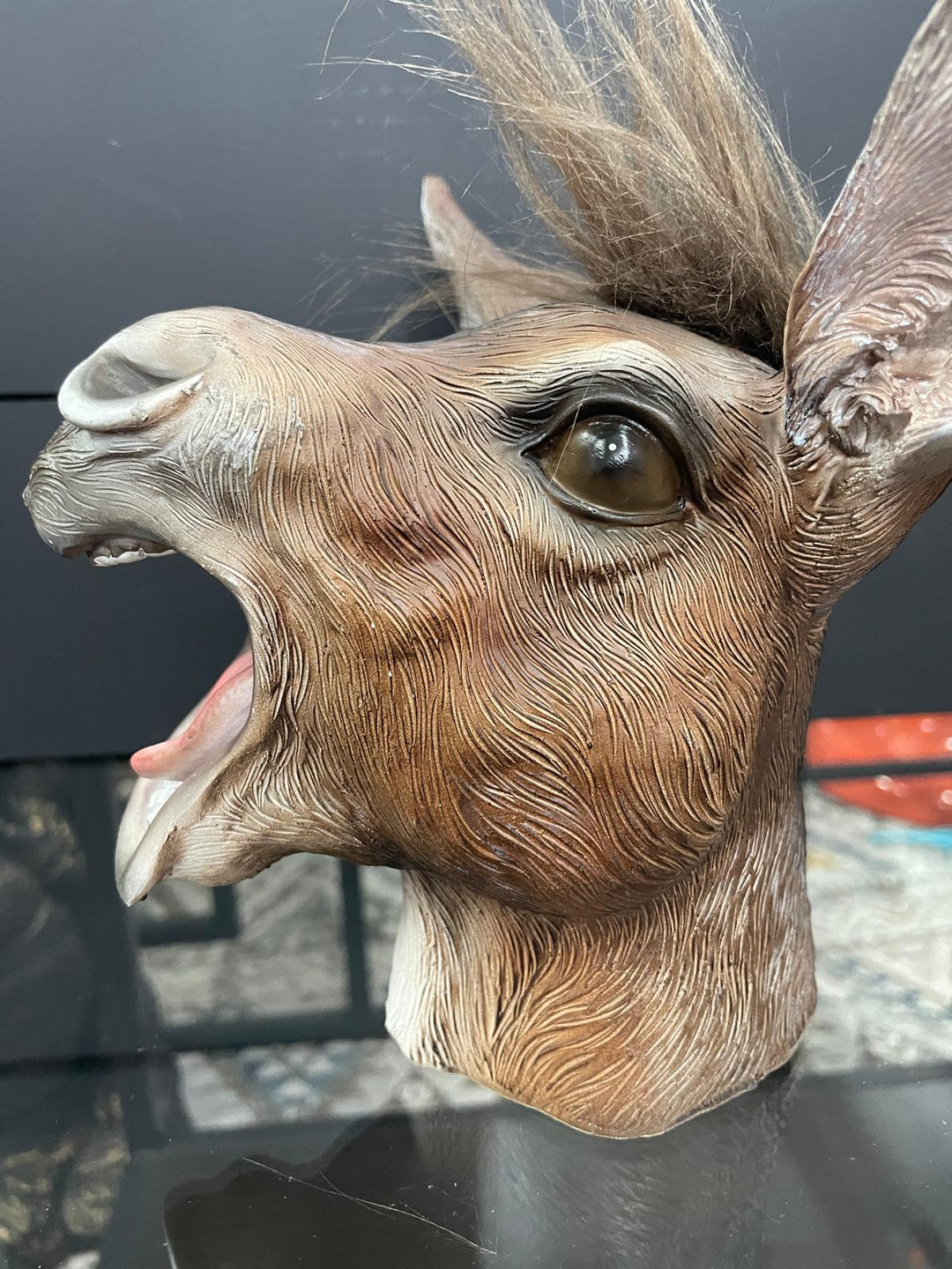 Donkey laughing head bust brown resin ornament