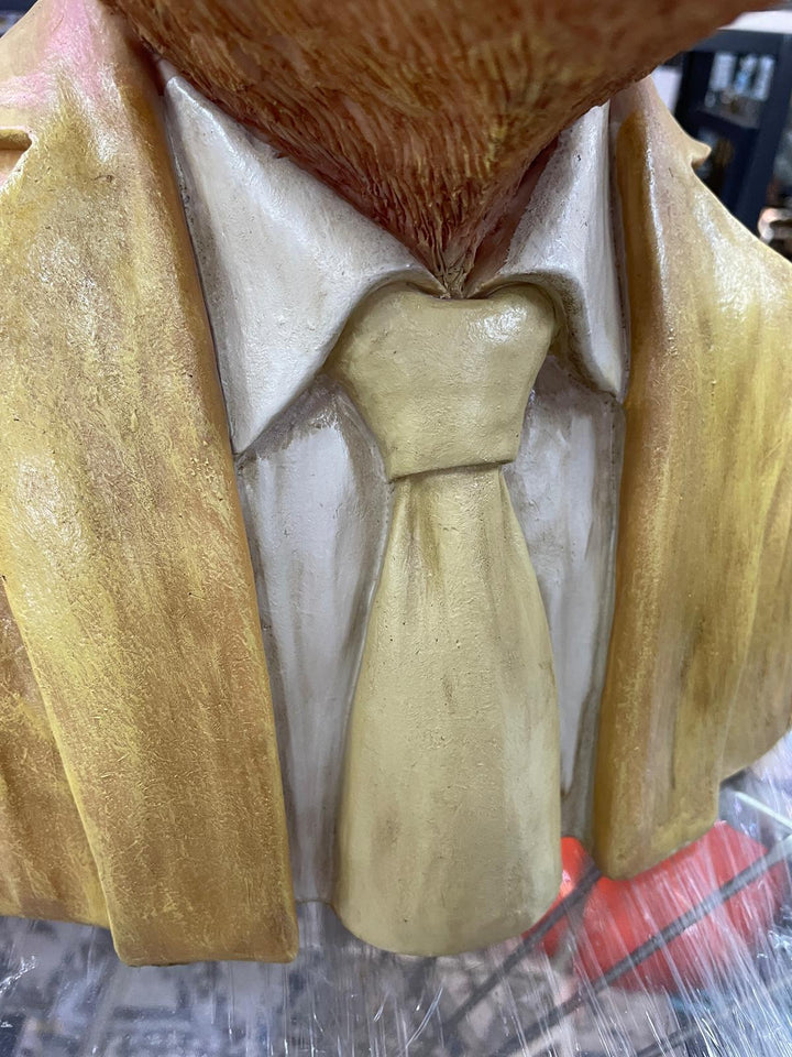 Large Highland Cow bust brown resin wearing suit ornament
