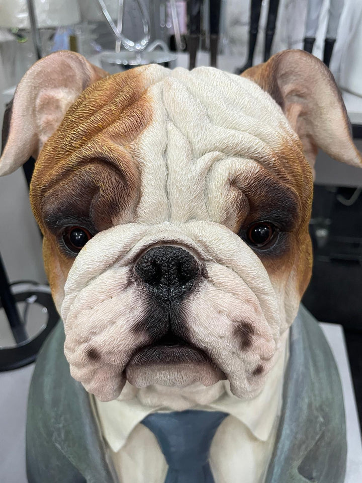 Bulldog Bust Resin Ornament in Suit Quirky Home Décor