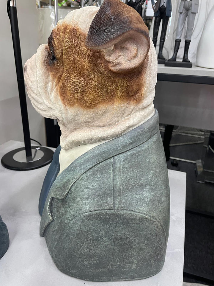 Bulldog Bust Resin Ornament in Suit Quirky Home Décor