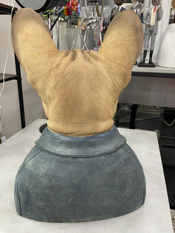 Large French Bulldog bust brown resin wearing suit ornament