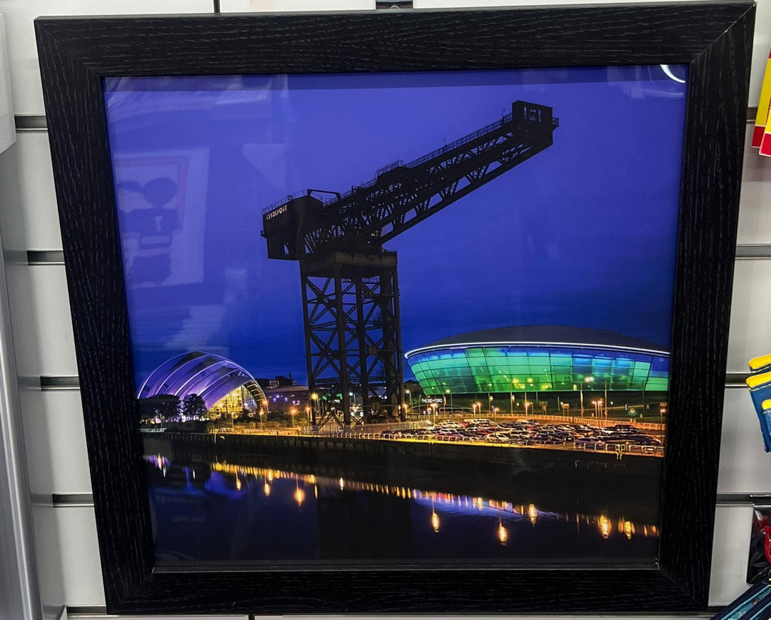 Glasgow night scene River Clyde Finnieston Crane black framed home décor picture