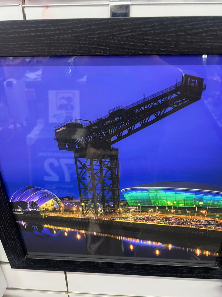Glasgow night scene River Clyde Finnieston Crane black framed home décor picture
