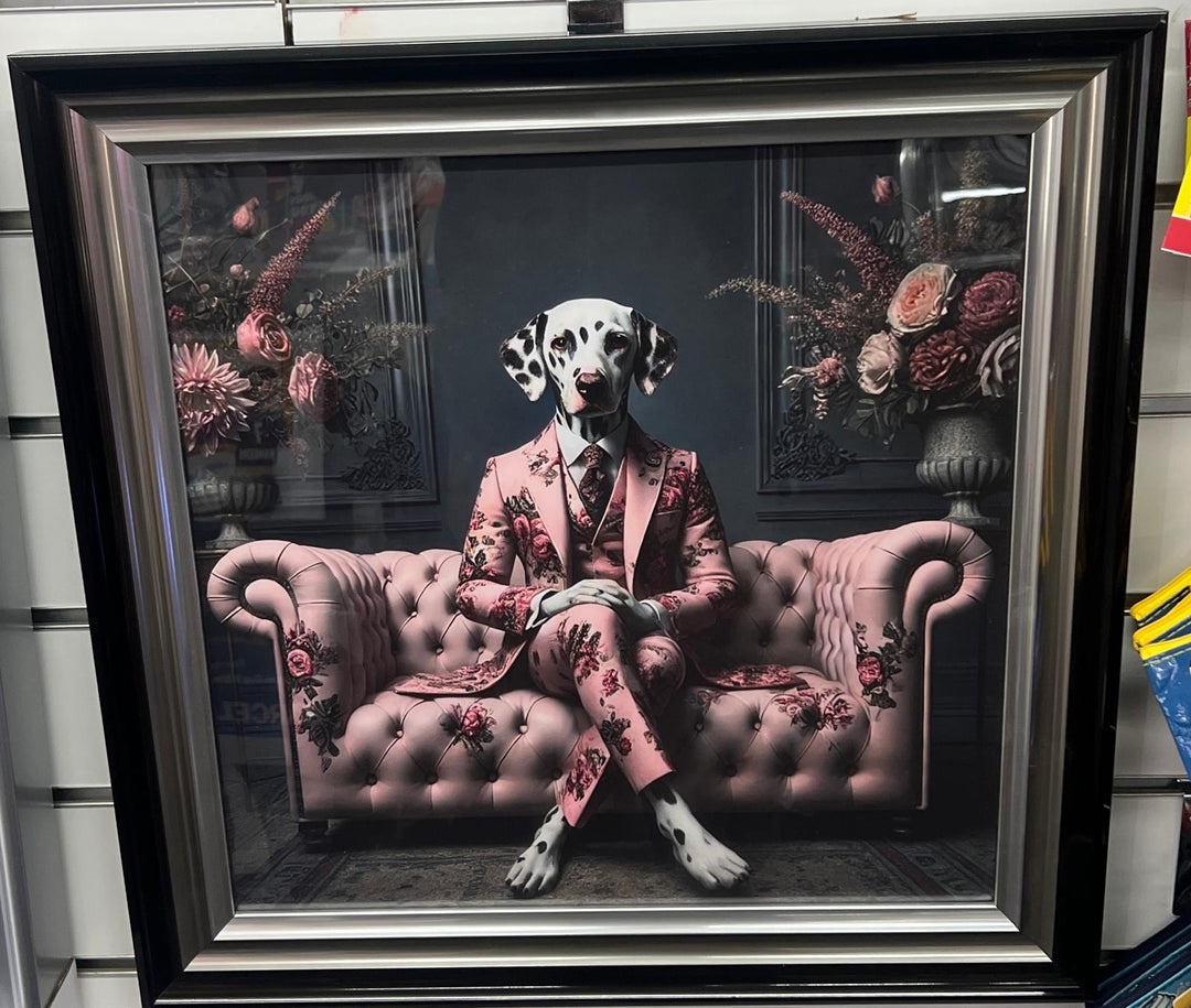 2 Tone Black Chrome step framed dalmatian dog in pink blue suit picture