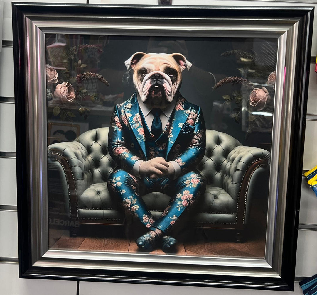 2 Tone Black & Chrome step framed Bulldog in floral blue suit picture