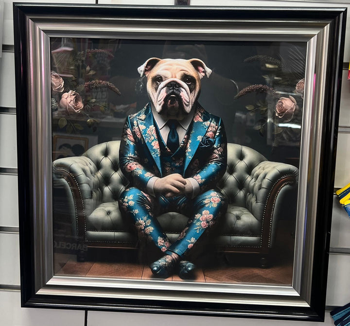 2 Tone Black & Chrome step framed Bulldog in floral blue suit picture