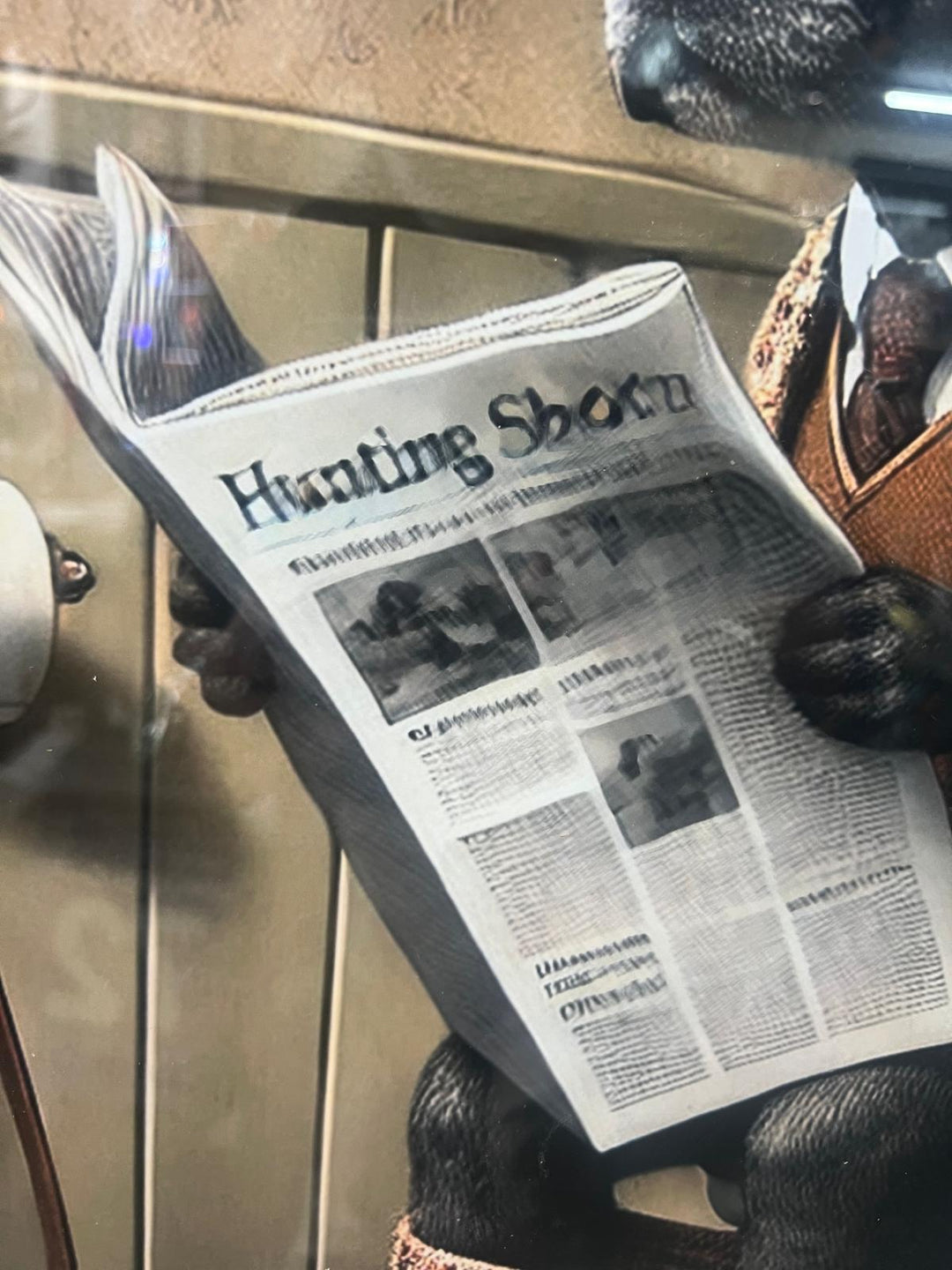 Black Gold step framed Staffy dog checked suit on toilet newspaper picture