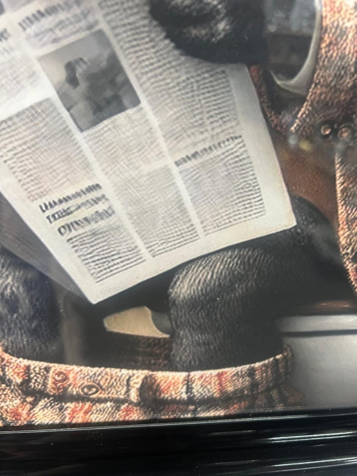 Black Gold step framed Staffy dog checked suit on toilet newspaper picture