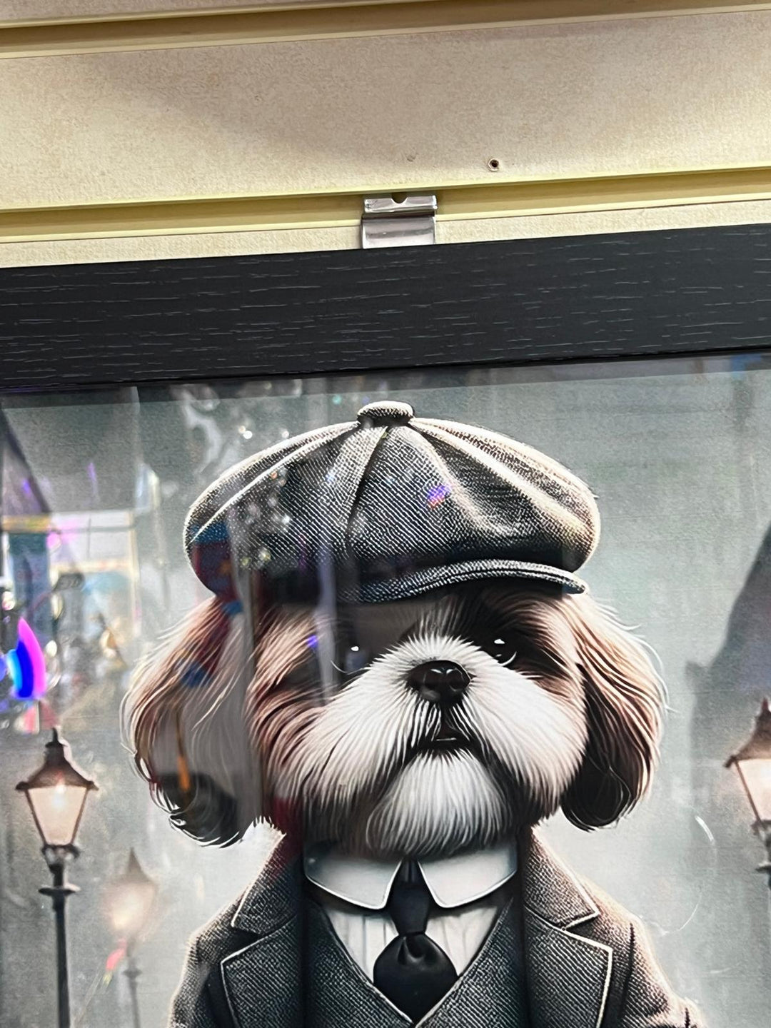 Black framed Shih Tzu dog grey suit picture Peaky Blinders wall art quirky