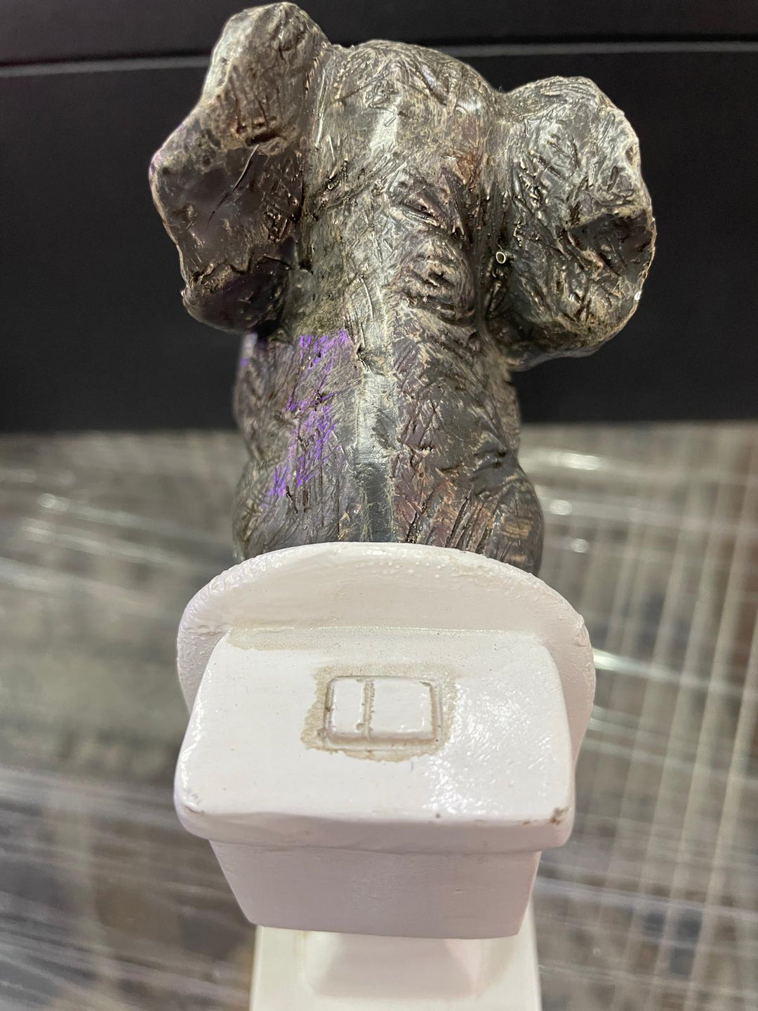 Elephant sitting on the loo with mobile phone quirky ornament