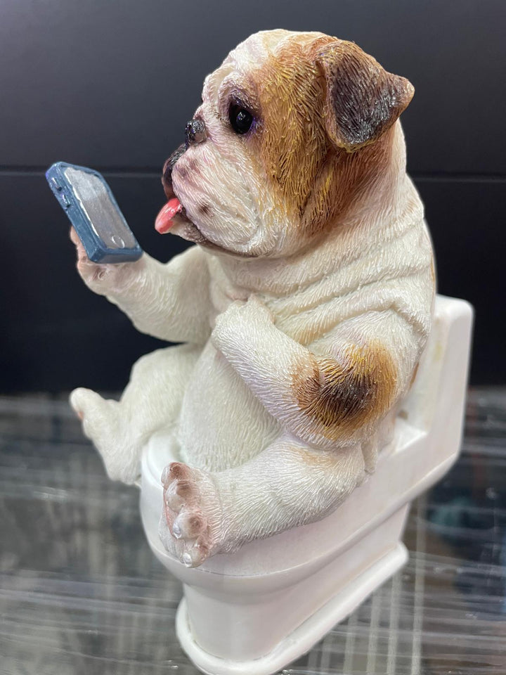 Dogs sitting on the loo with mobile phones quirky ornament