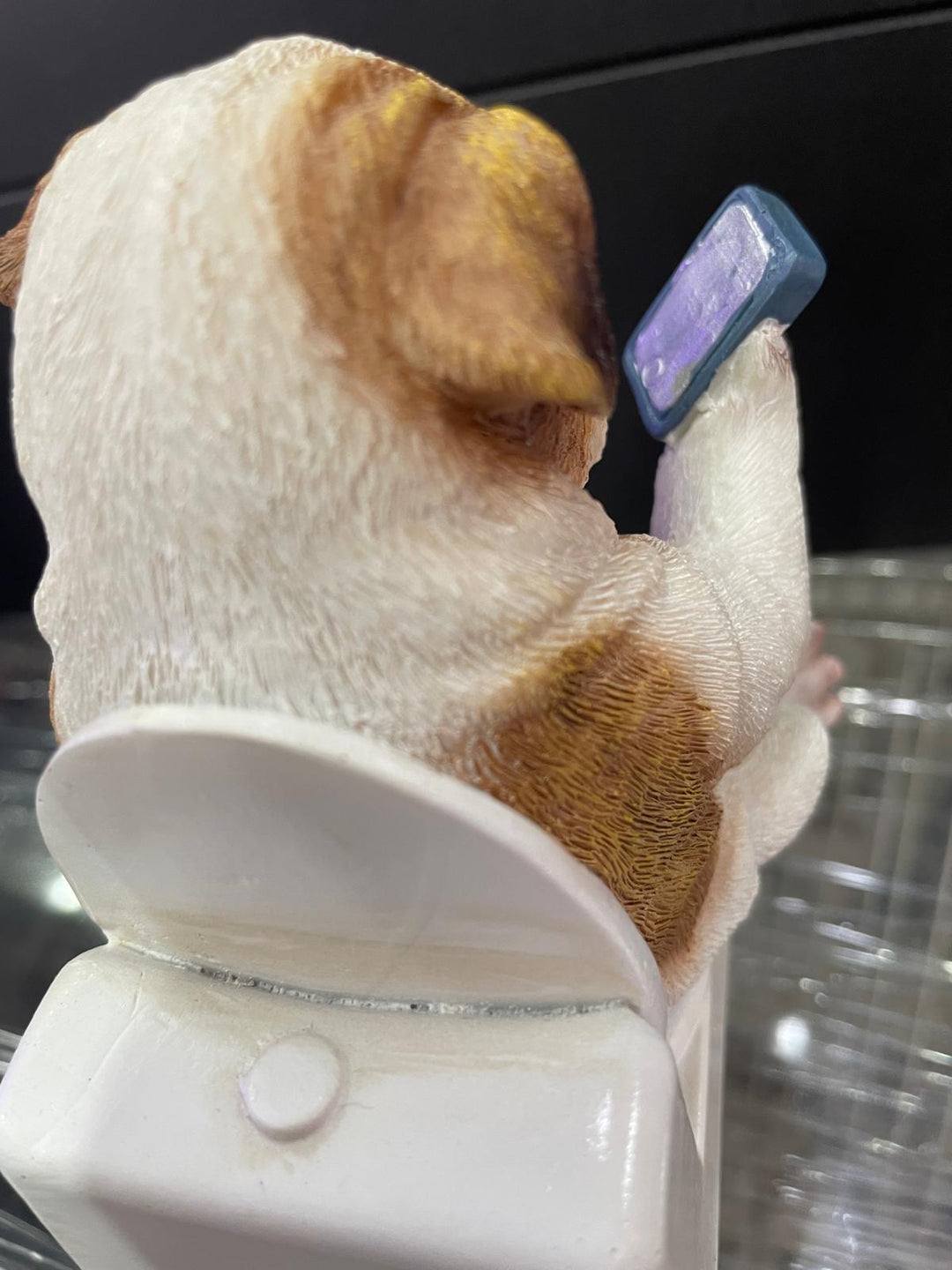 Dogs sitting on the loo with mobile phones quirky ornament