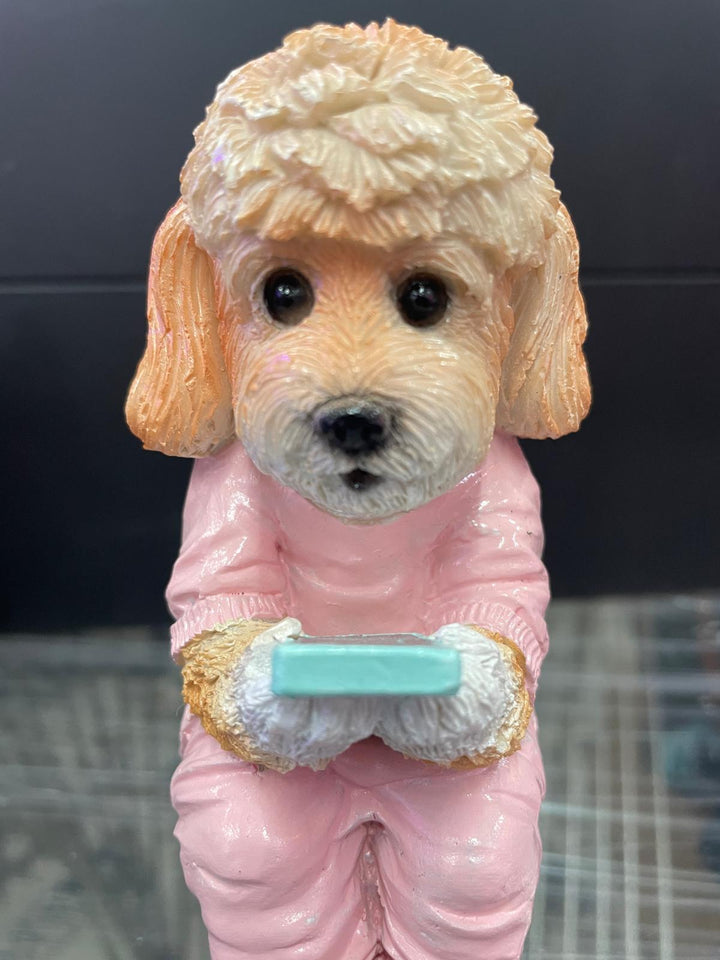 Dogs sitting on the loo with mobile phones quirky ornament