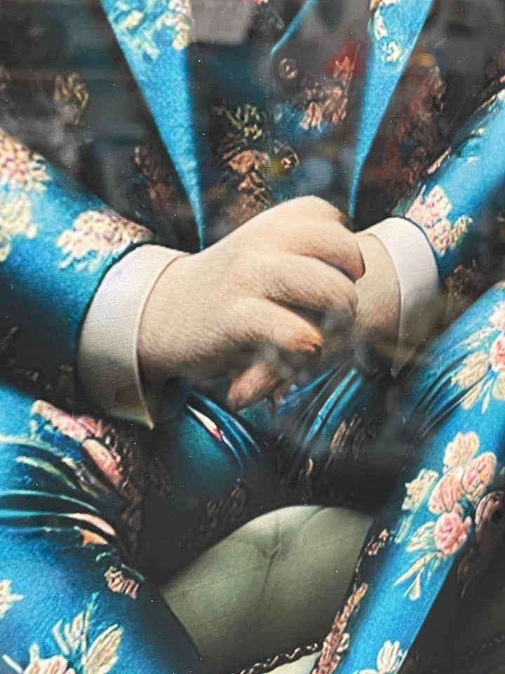 2 Tone Black & Gold step frame Bulldog floral blue suit picture